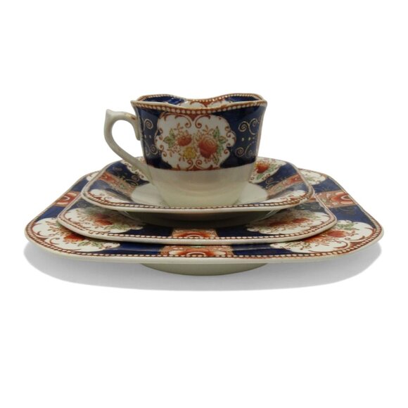 ROYAL CASTLE By Wood And Sons Imari Pattern Tea Cup Set And Plates England Vinta - Picture 3 of 11